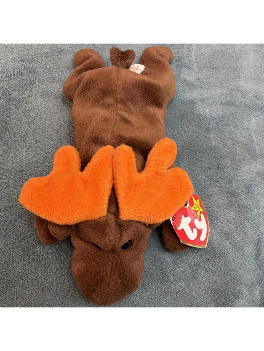 Ty Beanie Baby Moose Plush Brown Orange Antlers Stuffed Animal 8.5 in New